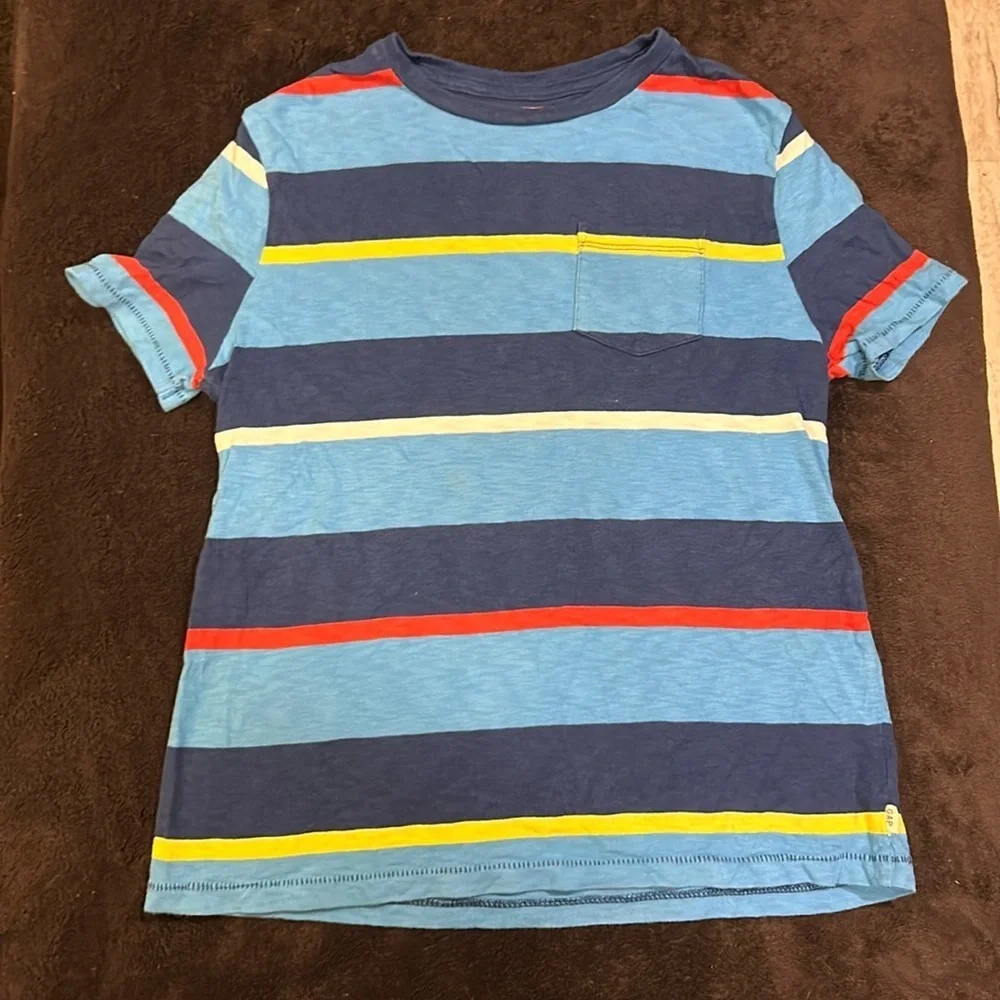 GAP Youth Blue Striped Short Sleeve Crewneck Cotton T-Shirt Size‎ Large